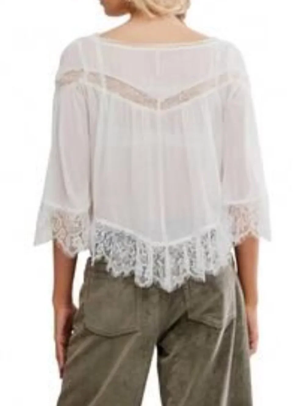Free People Bali Midnight Rain Lace Top Romantic Bohemian Lace White NWT L - Picture 3 of 5